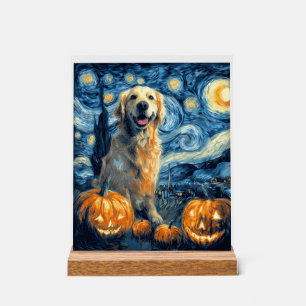 Golden Retriever Pumpkin Starry Night Dog Mom Van Acrylic Sign