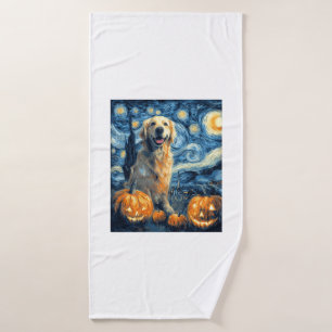 Golden Retriever Pumpkin Starry Night Dog Mom Van  Bath Towel