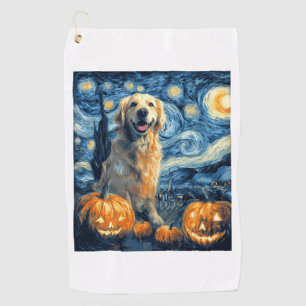 Golden Retriever Pumpkin Starry Night Dog Mom Van  Golf Towel