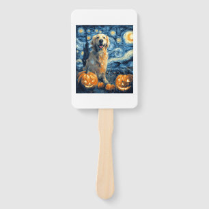 Golden Retriever Pumpkin Starry Night Dog Mom Van  Hand Fan