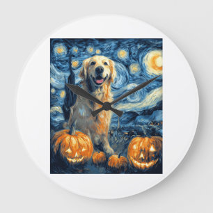 Golden Retriever Pumpkin Starry Night Dog Mom Van  Large Clock