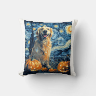 Golden Retriever Pumpkin Starry Night Dog Mom Van Throw Pillow