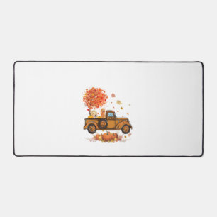 Golden Retriever Pumpkin Truck Autumn Leaf Fall th Desk Mat