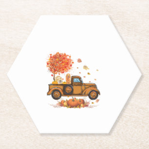 Golden Retriever Pumpkin Truck Autumn Leaf Fall th Paper Coaster