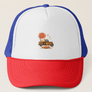 Golden Retriever Pumpkin Truck Autumn Leaf Fall th Trucker Hat
