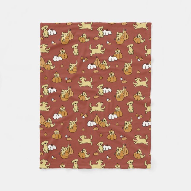 Golden Retriever Pumpkins Pattern Fleece Blanket (Front)