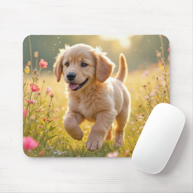 Golden Retriever Pup In a Summer Field Mouse Pad (With Mouse)