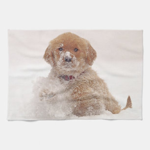 Golden Retriever Pup in Snow Kitchen Towel