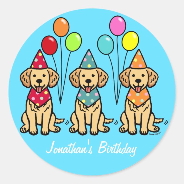 Golden Retriever Puppies Birthday Stickers (Front)
