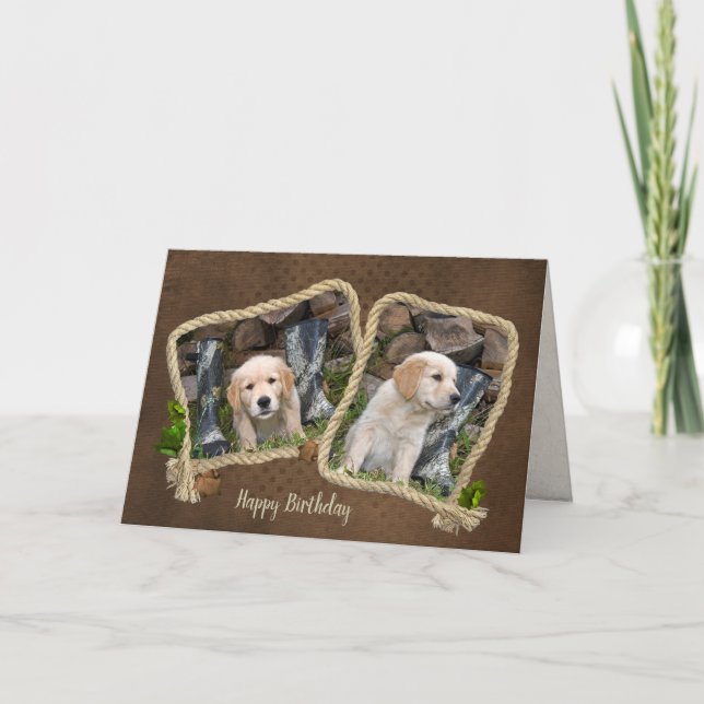 Golden Retriever puppies in rope frame Card (Front)