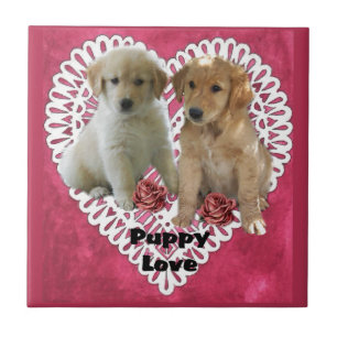 Golden Retriever Puppies Valentines Tile