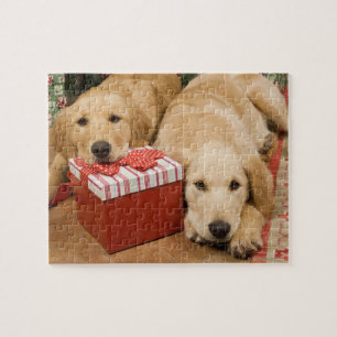 Golden retriever puppies with christmas gift jigsaw puzzle