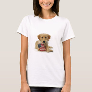 Golden Retriever Puppy and Flag T-Shirt