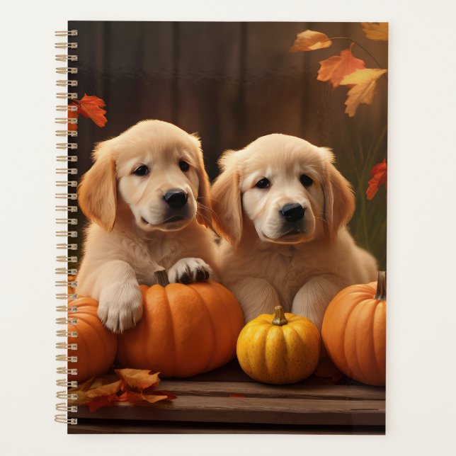 Golden Retriever Puppy Automne Citrouille de plais (Devant)