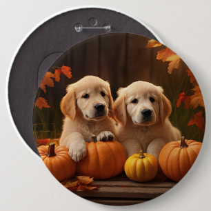 Golden Retriever Puppy Autumn Delight Pumpkin  6 Inch Round Button
