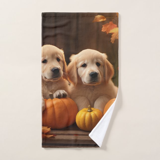 Golden Retriever Puppy Autumn Delight Pumpkin  Bath Towel Set (Hand Towel)