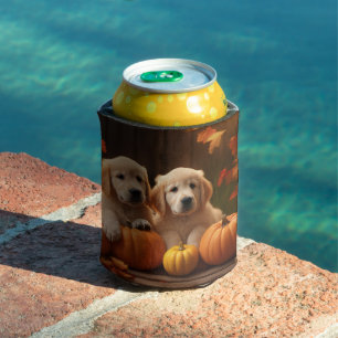 Golden Retriever Puppy Autumn Delight Pumpkin  Can Cooler