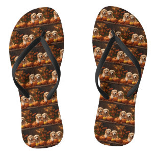 Golden Retriever Puppy Autumn Delight Pumpkin  Flip Flops
