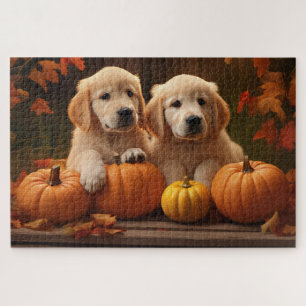 Golden Retriever Puppy Autumn Delight Pumpkin  Jigsaw Puzzle