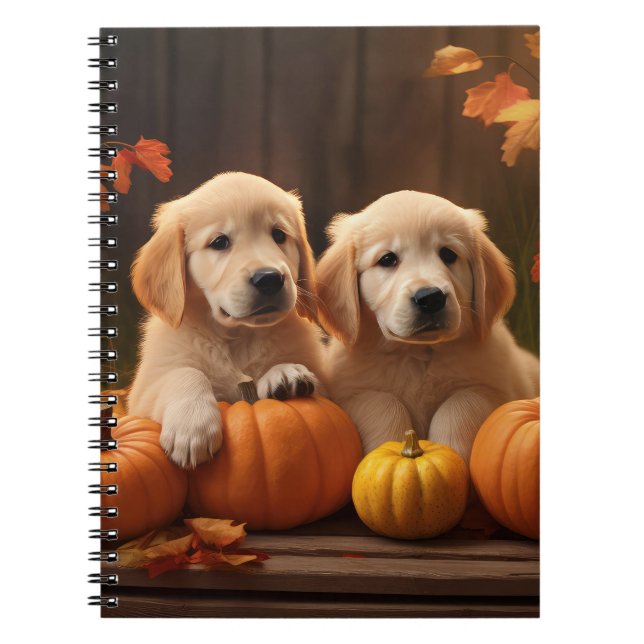 Golden Retriever Puppy Autumn Delight Pumpkin  Notebook (Front)