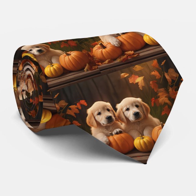 Golden Retriever Puppy Autumn Delight Pumpkin  Tie (Rolled)