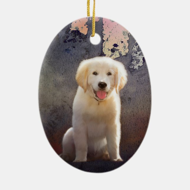 Golden Retriever Puppy Ceramic Ornament (Back)