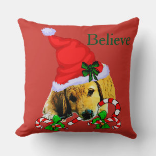 Golden Retriever Puppy Christmas Throw Pillow