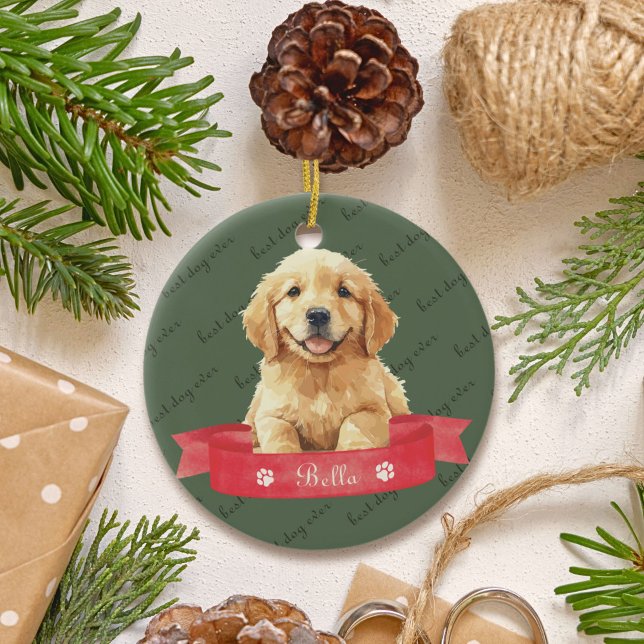 Golden Retriever Puppy Custom Ceramic Ornament (Creator Uploaded)