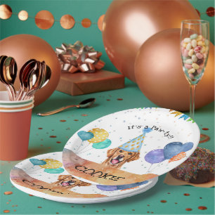 Golden Retriever Puppy Dog Birthday Pawty Paper Plate