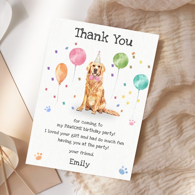 Golden Retriever Puppy Dog Birthday Thank You Card (Creator Uploaded)