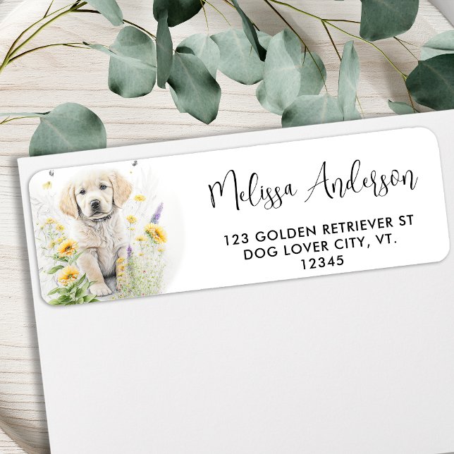 Golden Retriever Puppy Dog Floral Return Address (Creator Uploaded)