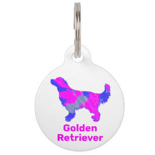 Golden Retriever Puppy Dog Hot Pink and Blue White Pet Tag