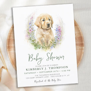 Golden Retriever Puppy Dog Modern Baby Shower Invitation Postcard
