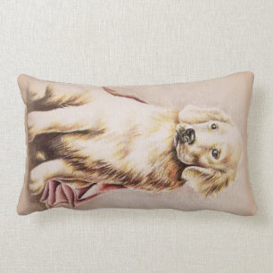 Golden Retriever Puppy dog pet portrait drawing Lumbar Pillow