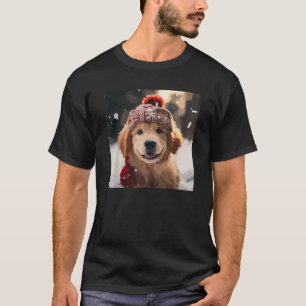 Golden Retriever Puppy Dog Playing In Snow Christm T-Shirt