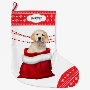 Golden Retriever Puppy Dog Snowflake Border Large Christmas Stocking