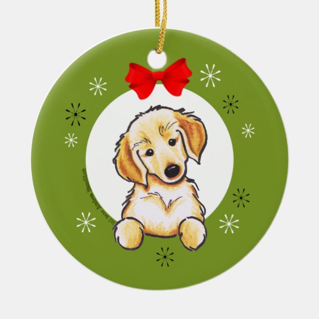 Golden Retriever Puppy First Christmas Classic Ceramic Ornament (Front)