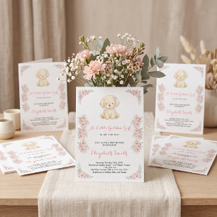 Golden Retriever Puppy & Floral Girl Baby Shower Invitation