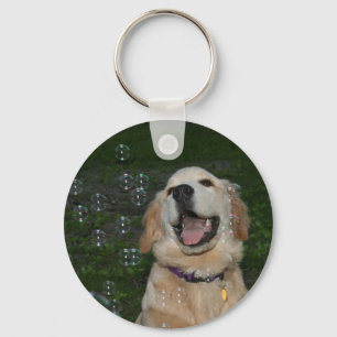 Golden Retriever Puppy in Bubbles Keychain
