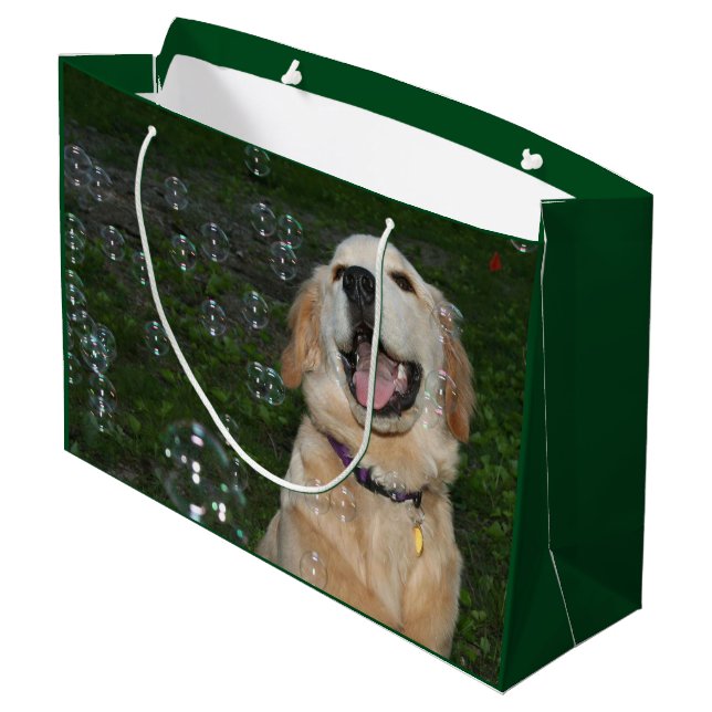 Golden Retriever Puppy in Bubbles Large Gift Bag (Back Angled)