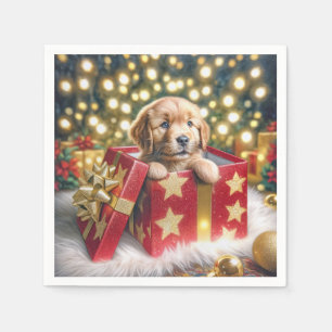 Golden Retriever Puppy in Christmas Box Napkin