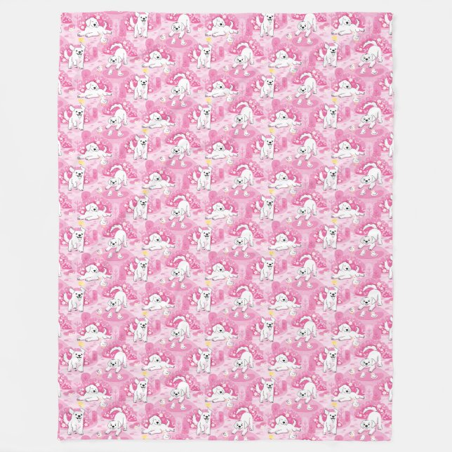 Golden Retriever Puppy in Pink Garden Fleece Blanket (Front)