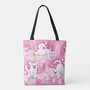 Golden Retriever Puppy in Pink Garden Tote Bag