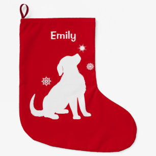 Golden Retriever Puppy in Snow at Christmas Large Christmas Stocking