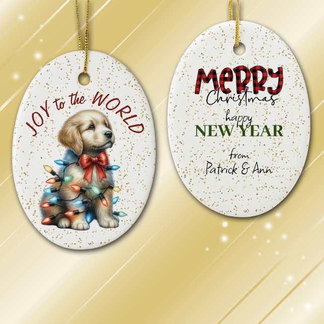 Golden Retriever Puppy Joy to the World Holiday Ceramic Ornament (Creator Uploaded)