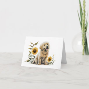 Golden Retriever Puppy Lover Sunflower Thank You Card