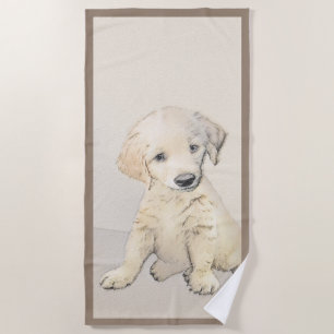 Golden Retriever Puppy Painting - Original Dog Art Beach Towel