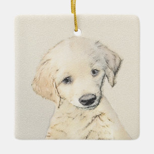 Golden Retriever Puppy Painting - Original Dog Art Ceramic Ornament