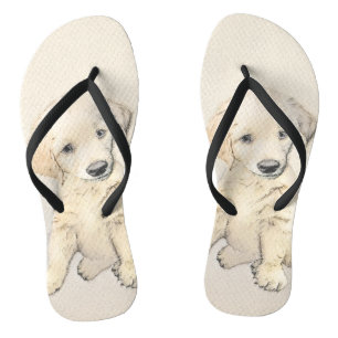 Golden Retriever Puppy Painting - Original Dog Art Flip Flops