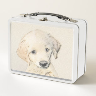 Golden Retriever Puppy Painting - Original Dog Art Metal Lunch Box